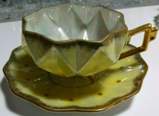 Vintage Royal Sealy China Tea Cup And Saucer Set Yellow And Gold Trim