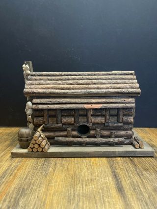 Vintage Birdhouse Rustic Primitive Handmade Carved Solid Wood Porch
