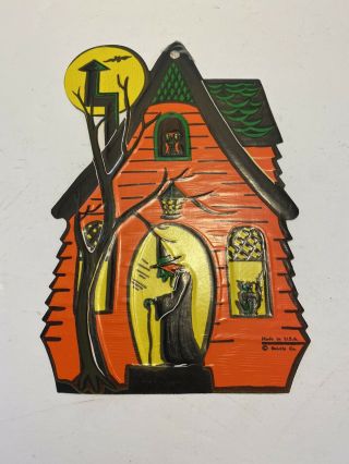 Beistle Vintage Halloween Die Cut Haunted House Witch Embossed Rare Decoration