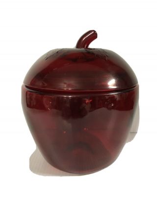 Vintage Anchor Hocking Red Glass Apple Large Cookie Jar Canister & Lid