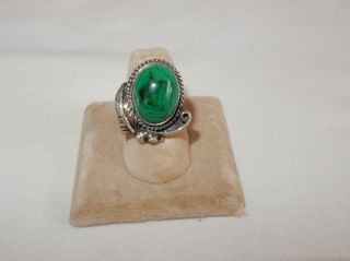 Vintage Sterling Silver Navajo Leaf Green Turquoise Ring Sz 6.  5