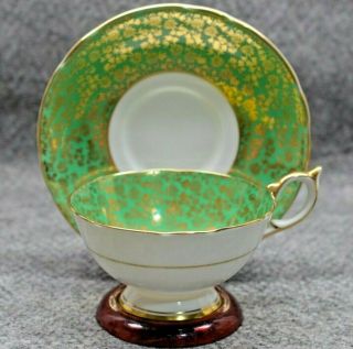 Aynsley Tea Cup & Saucer Green With Gold Trim