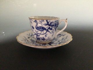 Vintage Coalport Cairo Blue And White Demitasse Cup And Saucer Bird Insect