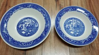 Royal China Blue Willow Ware 9 " 10 " Round Vegetable Serving Bowls Two Bowls Euc