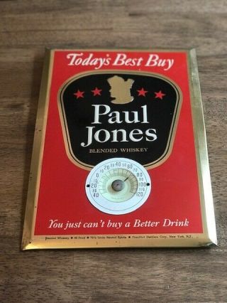 Vintage Paul Jones Whiskey Embossed Metal Wall Bar Sign Thermometer