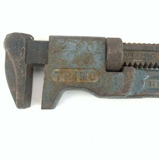 Vintage Trimont Mfg.  Trimo 10” Pipe Wrench Roxbury Ma Patented 12 - 19 - 1911