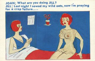 Vintage Comic Rude Risque Semi - Naked Woman Sowed Her Wild Oats Postcard - As