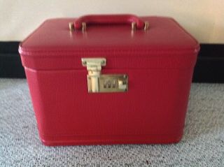 Vintage Bentony Makeup Cosmetic Case Train Travel Luggage Red W/tray Mirror Lock