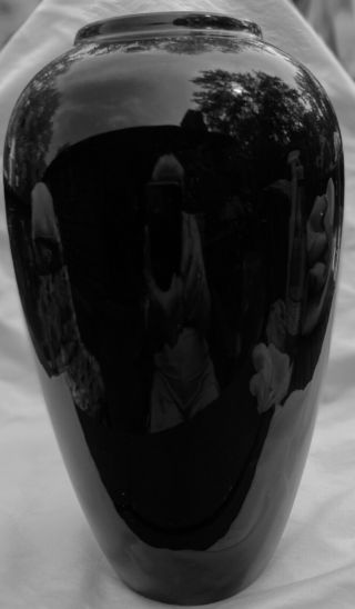 Vintage Black Amethyst Glass Vase Large 10 " Tall 5 1/2” Wide Rim 2 1/2”at Top