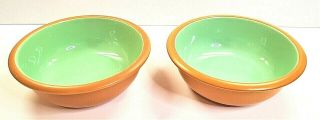 Set Of 2 Vintage Crown Corning Japan Terra Cotta & Green Cereal Bowls