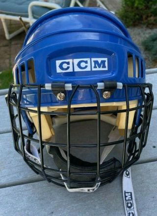 Vintage Ccm Ht2 Blue Hockey Helmet Rare Adjustable Adult Fit With Itech Cage