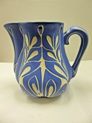 Vintage Pablo Zabal Chile Folk Art Pottery Blue Ceramic Creamer 2