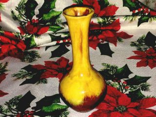 Blue Mountain Pottery Harvest Gold Vase Tree Triangle On Base Vintage Canada
