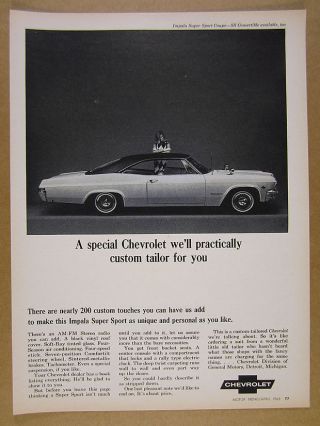 1965 Chevrolet Impala Sport Ss Coupe Car Photo Vintage Print Ad