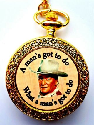 John Wayne " The Duke " Gold Pocket Watch With Chain  In Velvet Pouch