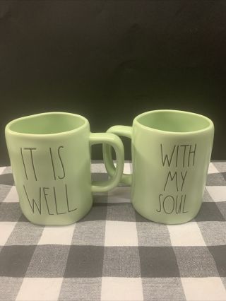 Rae Dunn “it Is Well  With My Soul " Green Double Sided Mug With Black Ll