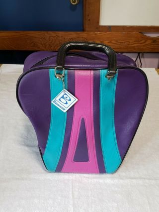 Vintage Brunswick Bowling Ball Bag Rockabilly Teal Purple Pink Hipster Case 80s