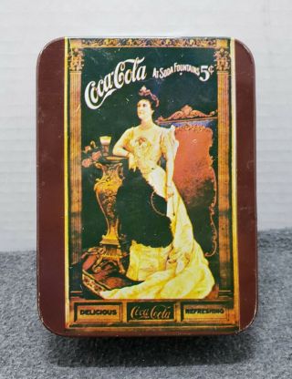 Vintage Coca Cola Tin Box At Soda Fountains 5 Cents Delicious Coke Collectible