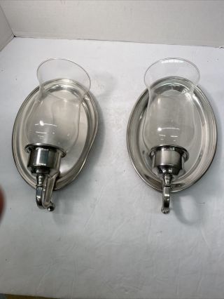 Vintage Woodbury Pewter Candle Wall Sconces Pair