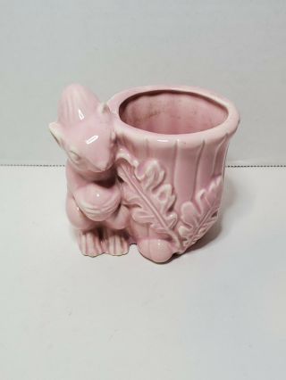 Vintage Pink Squirrel With Acorn Planter Vase Unmarked Mccoy