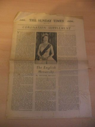 Sunday Times Old Vintage Orig Newspaper Supp 31 May 1953 1950s Queen Coronation