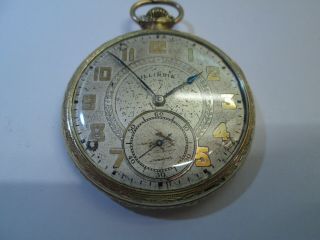 Illinois 12s Open Faced Pocket Watch In Yellow Gold Filled Case 17 Jewels