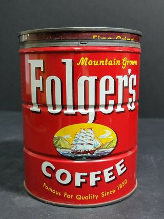 Vintage Folgers Coffee Can Ship W Metal Lid 1959