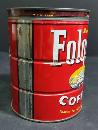 VINTAGE FOLGERS COFFEE CAN SHIP W metal LID 1959 3