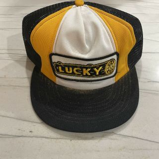 Vtg Lucky Patch Snapback Trucker Hat 80s Usa Made Yellow Black