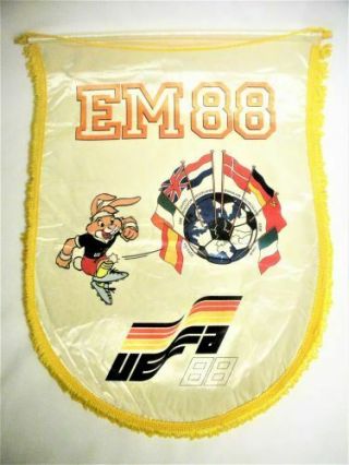 Vintage Eruo Em 88 Banner Flag World Soccer European 17” X 12” Old Collectible