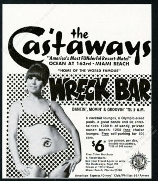 1969 The Castaways Motel Miami Beach Florida Bikini Woman Photo Vintage Print Ad