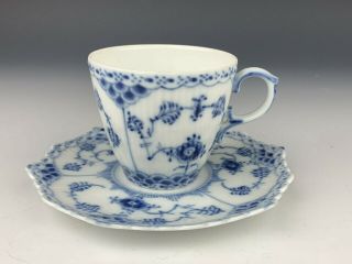 Royal Copenhagen Denmark Blue Fluted Full Lace Flat Tea Cup & Saucer
