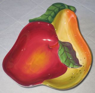 Vintage Divided Serving Dish Tray Apples & Pears Shape Ceramic Hand Painted