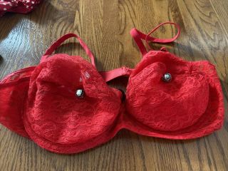 Vintage Red Lace Push Up Bra 40 C With Bells Fun Gag Gift Usa