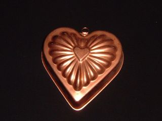 Vintage Copper Heart Jello Food Mold Heart Shape Ornate Design Hanger