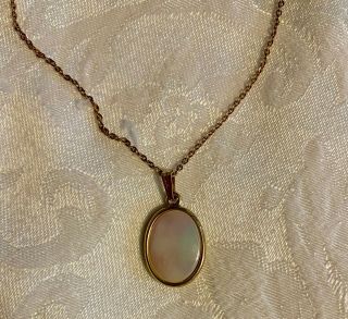 Vintage Whiting And Davis Necklace,  Small Size Pendant,  Mother Of Pearl Setting