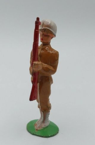 Vintage Manoil Lead Soldier At Attention Arms White Hat Red Gun