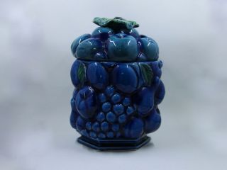 Vintage ' Mood Indigo ' Blue Ceramic Fruit Basket Medium Canister Inarco 2