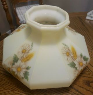 Vintage 9 Sided Hand Painted Milk Glass Hurricane Lamp Shade Flowers 12 1/4 " W