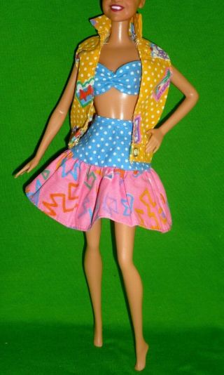 Vintage 1987 California Barbie 3 Piece Outfit Bikini Top,  Waistcoat & Skirt