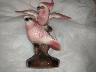 Vtg 1950s Maddux Pair Pink Cockatoo Parrot Figurine California Pottery 10 "