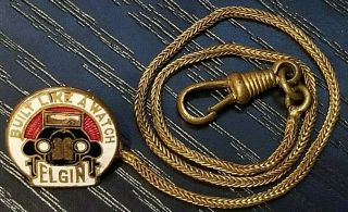 1900s Elgin Car Motors Enamel Pocket Watch Fob W/ Chain " Built Like A Watch "