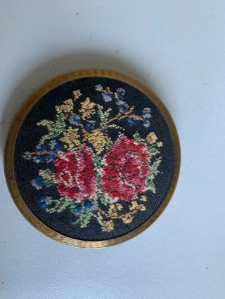 Vintage Ladies Compact With A Tapestry Design On The Top