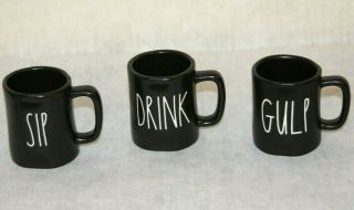 Rae Dunn Black Ceramic Espresso Cups Set Of 3 Sip Gulp Drink Artisan Magenta