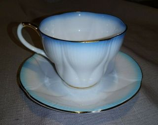 Vtg Royal Albert Rainbow Dainty Teacup & Saucer Set Aqua Blue Embossed Gold EUC 2