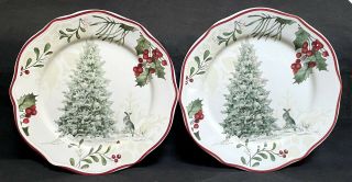 2 Better Homes & Gardens Winter Forest Salad Plates Christmas Tree