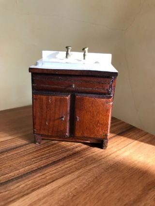 Vintage Doll’s House Wooden Sink Unit With Wooden Doors & Shelves 1:12 Scale
