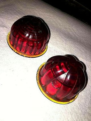 Vintage Set Of 2 Deep Red Glass " Bee Hive  Cats Eye " Taillight Lense
