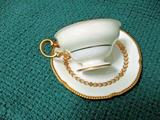 3 Castleton China Laurel Pattern Footed Cups And Saucers - Gold Rim -