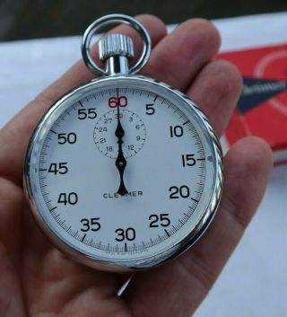 Vintage Cletimer Wind Up Pocket Stop Watch Timer & Box Clebar 250 Swiss